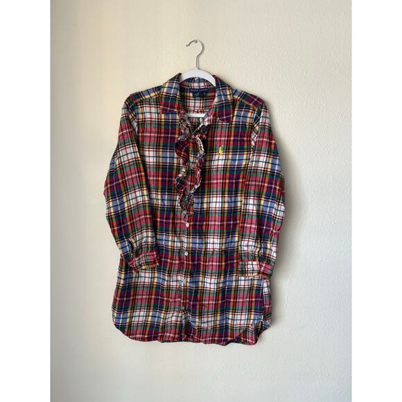 Ralph Lauren Christmas plaid ruffle button down nightgown nightie tunic preppy - Picture 6 of 7